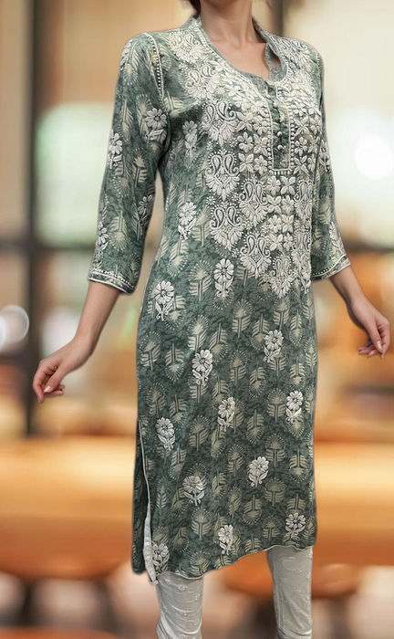 Grey Chikankari Kurti.Flowy Rayon Fabric. | Laces and Frills