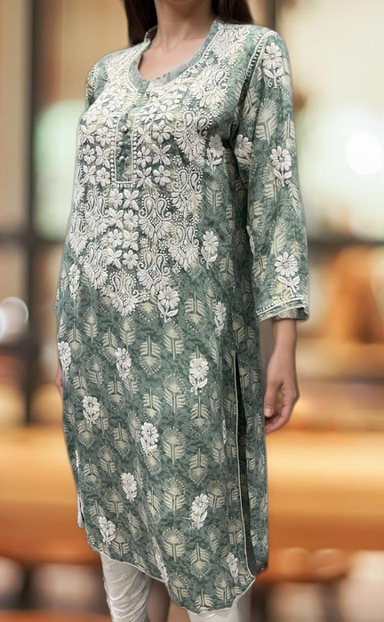 Grey Chikankari Kurti.Flowy Rayon Fabric. | Laces and Frills