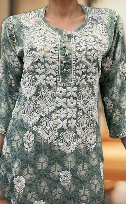 Grey Chikankari Kurti.Flowy Rayon Fabric. | Laces and Frills