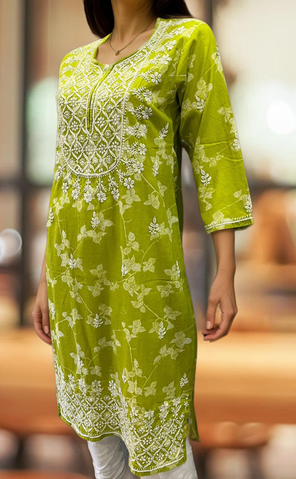 Green Machine Chikankari Kurti.  Versatile Cotton Fabric. | Laces and Frills