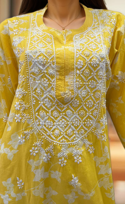 Yellow Machine Chikankari Kurti.  Versatile Cotton Fabric. | Laces and Frills