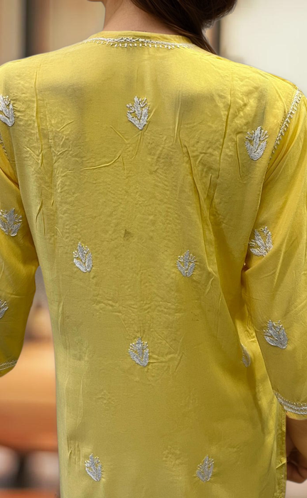 Yellow Chikankari Short Kurti. Flowy Rayon Fabric. | Laces and Frills