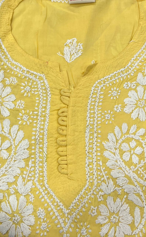 Yellow Chikankari Short Kurti. Flowy Rayon Fabric. | Laces and Frills - Laces and Frills