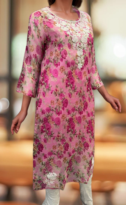 Pink Chikankari Kurti. Kota Doria Fabric. | Laces and Frills