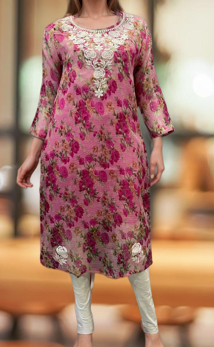 Pink Chikankari Kurti. Kota Doria Fabric. | Laces and Frills