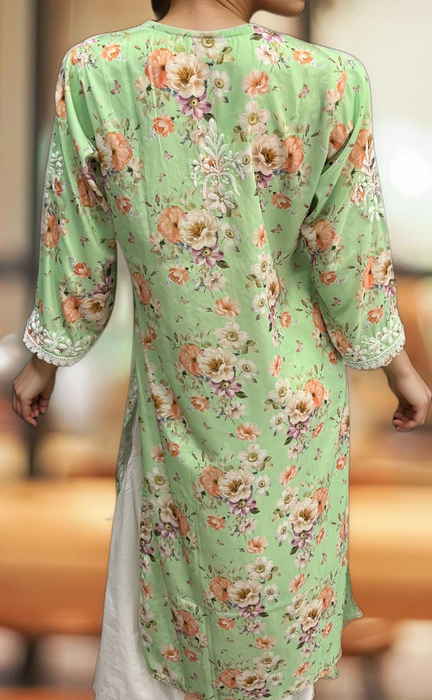 Green Crepe Lucknowi Chikankari Embroidery Kurti.  Elegant Crepe Fabric. | Laces and Frills