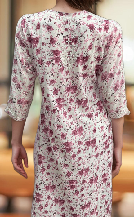 Pink/White Lucknowi Chikankari Embroidery Kurti.  Versatile Cotton Fabric. | Laces and Frills