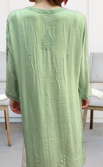 Green Lucknowi Chikankari Kurti. Flowy Rayon Fabric. | Laces and Frills