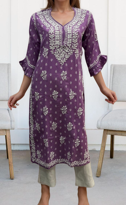 Lavender Lucknowi Kurti.  Versatile Cotton Fabric. | Laces and Frills