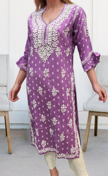 Lavender Lucknowi Kurti.  Versatile Cotton Fabric. | Laces and Frills