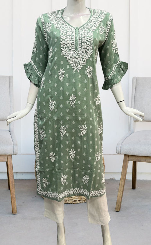 Pista Green Lucknowi Kurti.  Versatile Cotton Fabric. | Laces and Frills - Laces and Frills