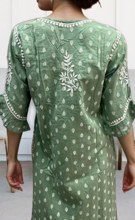 Pista Green Lucknowi Kurti.  Versatile Cotton Fabric. | Laces and Frills