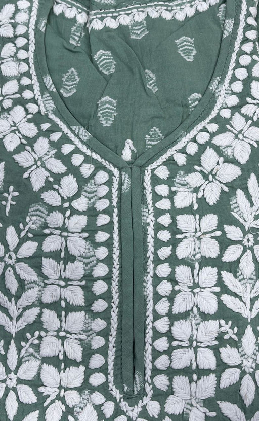 Pista Green Lucknowi Kurti.  Versatile Cotton Fabric. | Laces and Frills - Laces and Frills