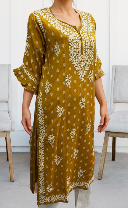 Mustard Lucknowi Kurti.  Versatile Cotton Fabric. | Laces and Frills