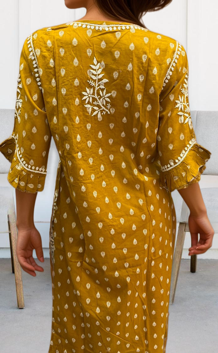 Mustard Lucknowi Kurti.  Versatile Cotton Fabric. | Laces and Frills