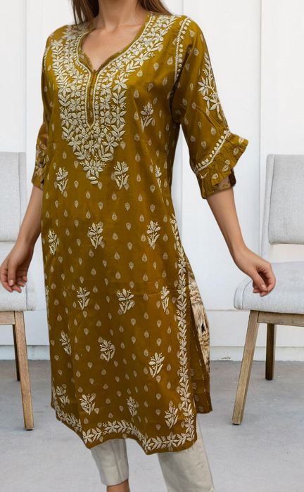 Mustard Lucknowi Kurti.  Versatile Cotton Fabric. | Laces and Frills