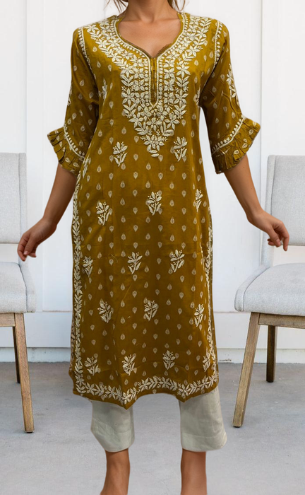 Mustard Lucknowi Kurti.  Versatile Cotton Fabric. | Laces and Frills