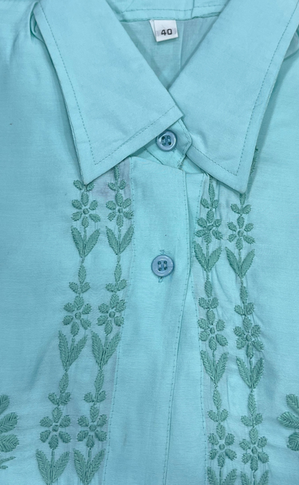 Sea Green Chikankari Short Kurti/Pant Co-Ord Set . Versatile Cotton Fabric. | Laces and Frills