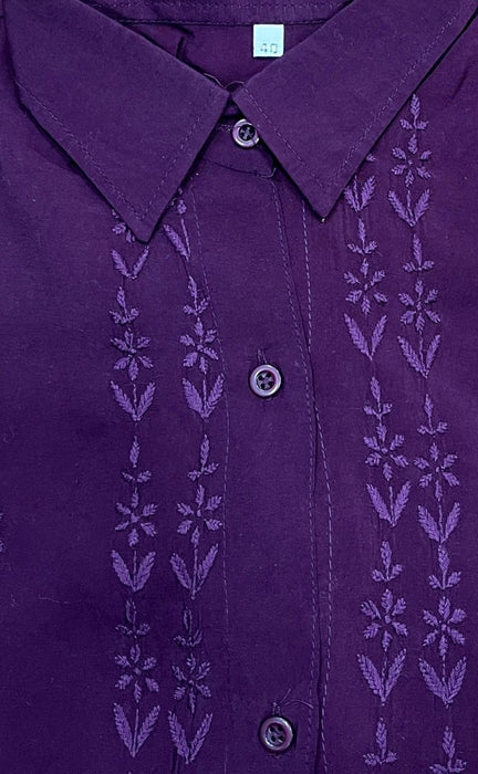 Dark Violet Chikankari Short Kurti/Pant Co-Ord Set . Versatile Cotton Fabric. | Laces and Frills - Laces and Frills