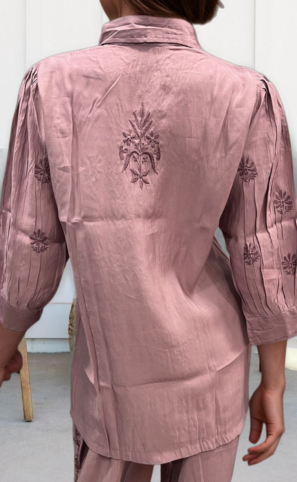 Onion Pink Chikankari Short Kurti/Pant Co-Ord Set . Versatile Cotton Fabric. | Laces and Frills