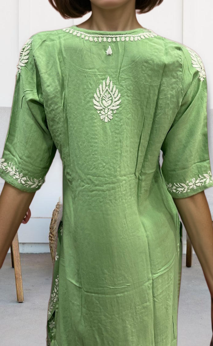 Pista Green Chikankari Kurti Set. Flowy Rayon Fabric. | Laces and Frills