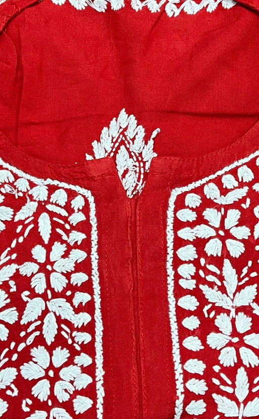 Red Chikankari Kurti Set. Flowy Rayon Fabric. | Laces and Frills - Laces and Frills