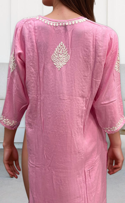 Baby Pink Chikankari Kurti Set. Flowy Rayon Fabric. | Laces and Frills