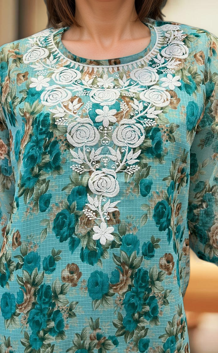 Sea Green Chikankari Kurti. Kota Doria Fabric. | Laces and Frills