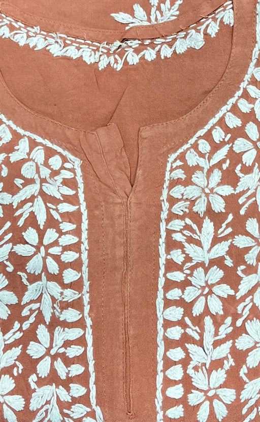 Peach Chikankari Kurti Set. Flowy Rayon Fabric. | Laces and Frills - Laces and Frills