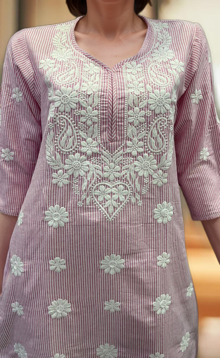 Pink Machine Chikankari Kurti.  Versatile Cotton Fabric. | Laces and Frills