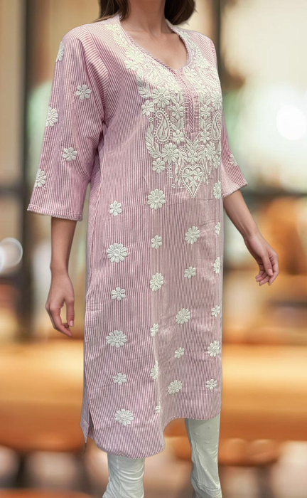 Pink Machine Chikankari Kurti.  Versatile Cotton Fabric. | Laces and Frills