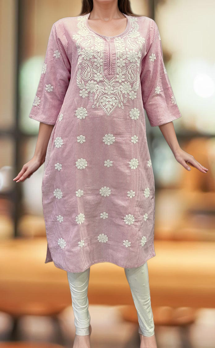 Pink Machine Chikankari Kurti.  Versatile Cotton Fabric. | Laces and Frills