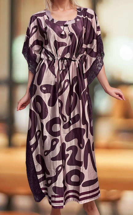 Light Pink/Wine Purple Abstract Satin Kaftan .Soft Silky Satin | Laces and Frills