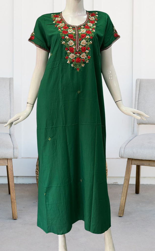 Green Parsi Embroidery Soft XXL Nighty. Soft Breathable Fabric, Laces and  Frills