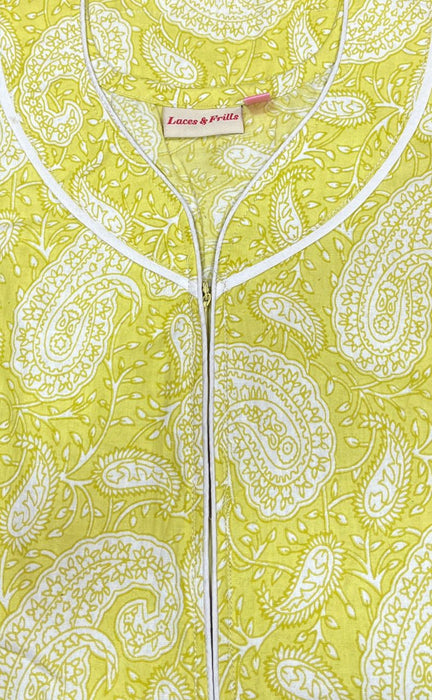 Yellow Manga Motif Pure Cotton Nighty. Pure Durable Cotton | Laces and Frills - Laces and Frills