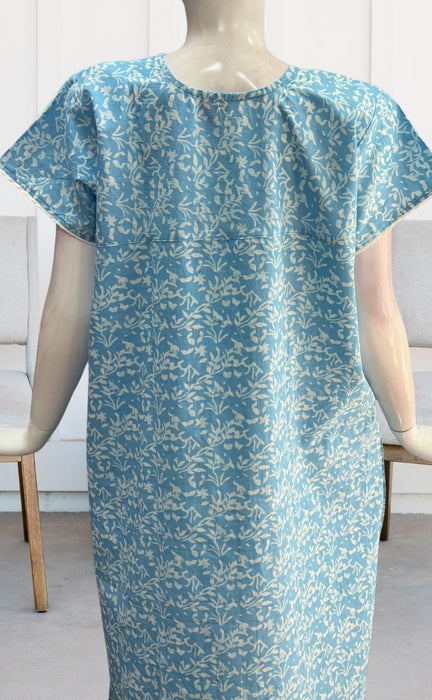 Light Blue Leafy Pure Cotton Nighty. Pure Durable Cotton | Laces and Frills - Laces and Frills