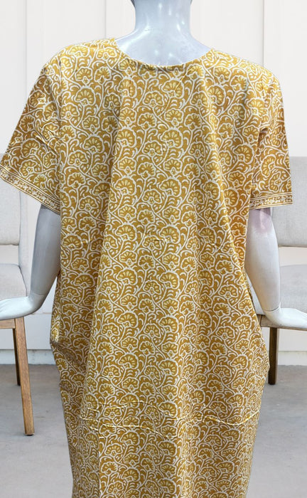 Yellow Floral Pure Cotton Nighty. Pure Durable Cotton | Laces and Frills