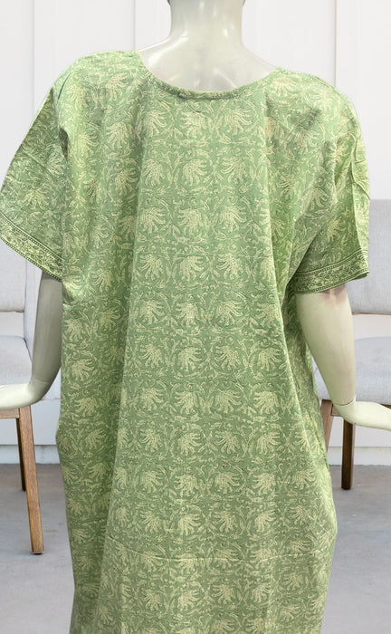 Pista Green Floral Pure Cotton Nighty. Pure Durable Cotton | Laces and Frills