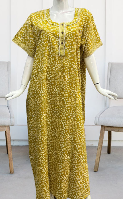 Yellow Tiny Floral Pure Cotton Nighty. Pure Durable Cotton | Laces and Frills