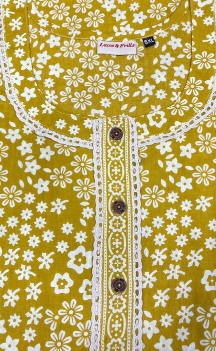 Yellow Tiny Floral Pure Cotton Nighty. Pure Durable Cotton | Laces and Frills