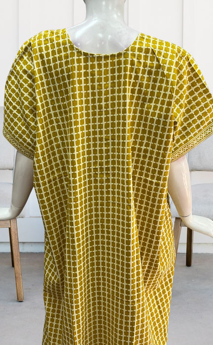 Mustard Abstract Pure Cotton Nighty. Pure Durable Cotton | Laces and Frills