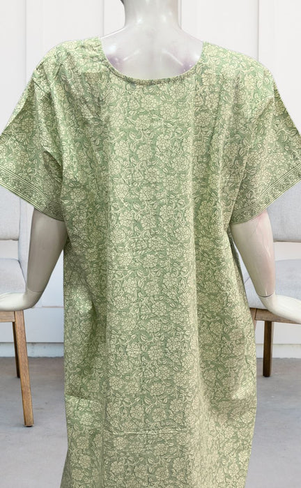 Pista Green Garden Pure Cotton Nighty. Pure Durable Cotton | Laces and Frills