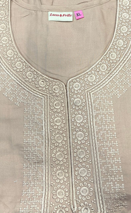 Beige Embroidery Soft Cotton Nighty. Soft Breathable Fabric | Laces and Frills