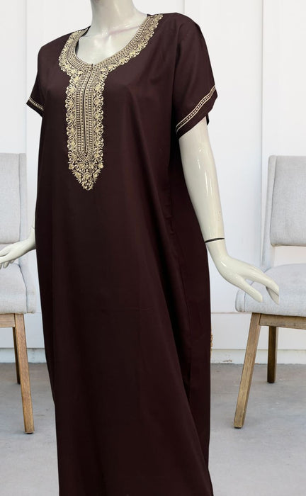 Dark Maroon Embroidery Soft Cotton Nighty. Soft Breathable Fabric | Laces and Frills