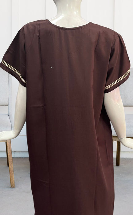 Dark Maroon Embroidery Soft Cotton Nighty. Soft Breathable Fabric | Laces and Frills