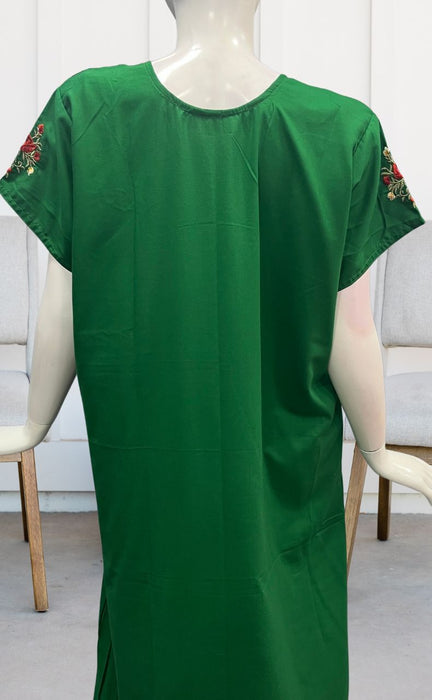 Green Embroidery Soft Cotton Nighty. Soft Breathable Fabric | Laces and Frills