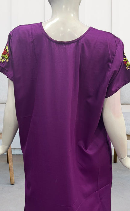 Violet Embroidery Soft Cotton Nighty. Soft Breathable Fabric | Laces and Frills