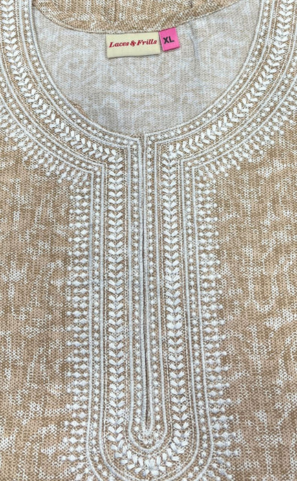 Beige Embroidery Soft Cotton Nighty. Soft Breathable Fabric | Laces and Frills