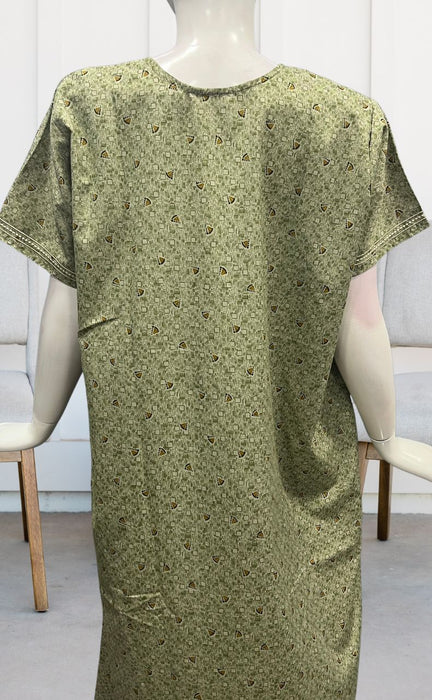 Pista Green Embroidery Soft Cotton Nighty. Soft Breathable Fabric | Laces and Frills