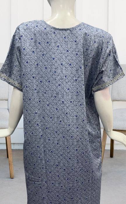 Blue Embroidery Soft Cotton Nighty. Soft Breathable Fabric | Laces and Frills